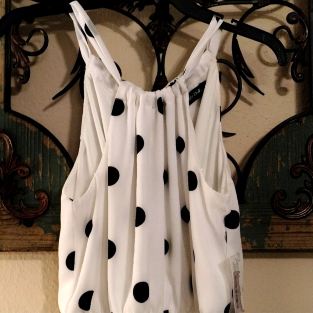 Midnight Doll White/Black Polka Dots Dress Romper Size S NWT - Picture 3 of 7